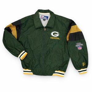 Vintage Green Bay Packers Pro Player Windbreaker NFL Full Zip Green Mens S EUC